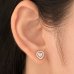 Heart Halo Diamond Stud Earrings - Image 2