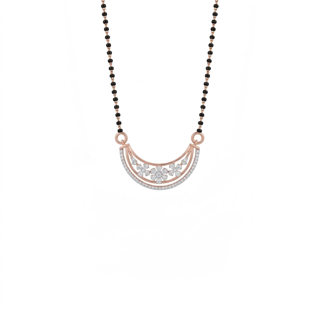 IMG_1428 Floral Arc Diamond Mangalsutra Pendant - Image 1