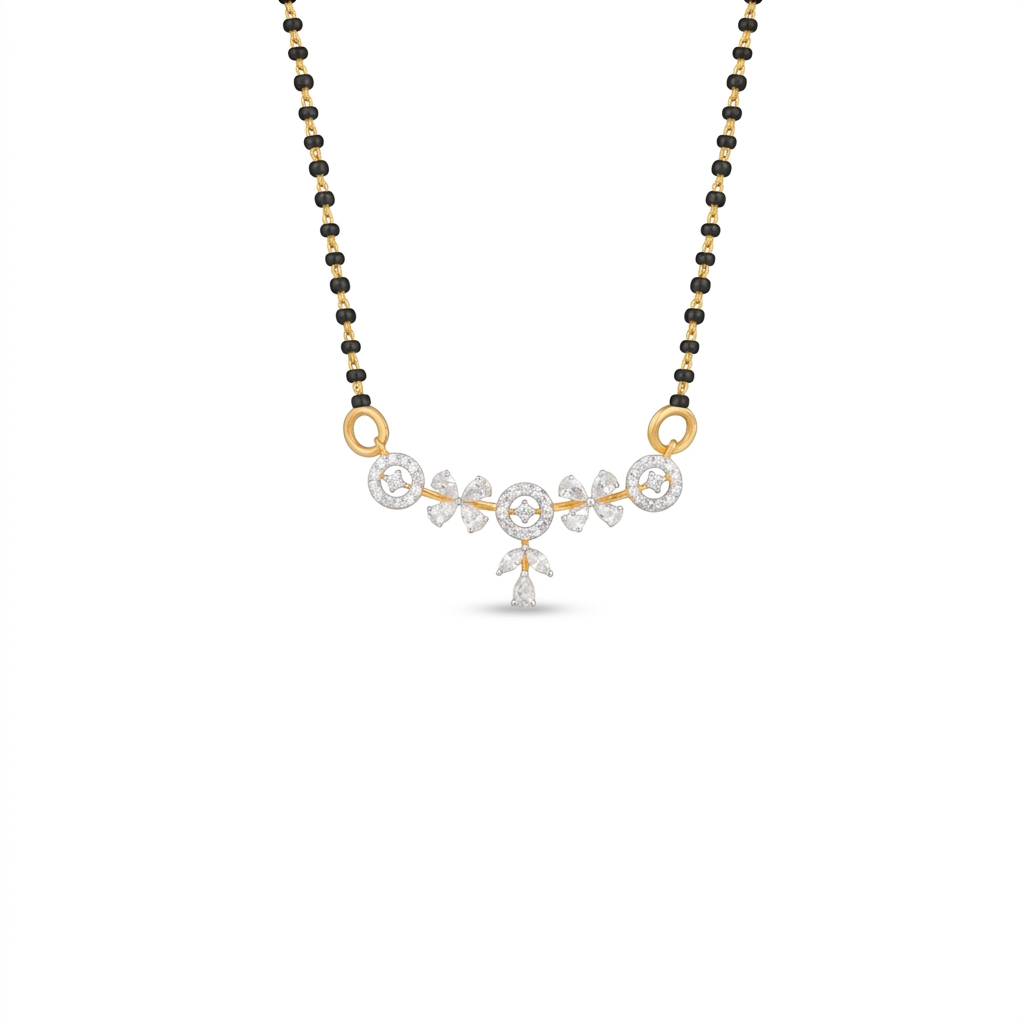 IMG_1435 Floral Halo Diamond Mangalsutra Pendant - Image 1
