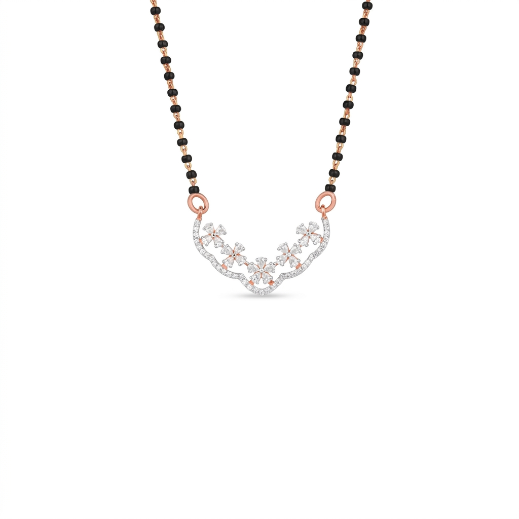 IMG_1445 Floral Diamond Curve Mangalsutra Pendant - Image 1