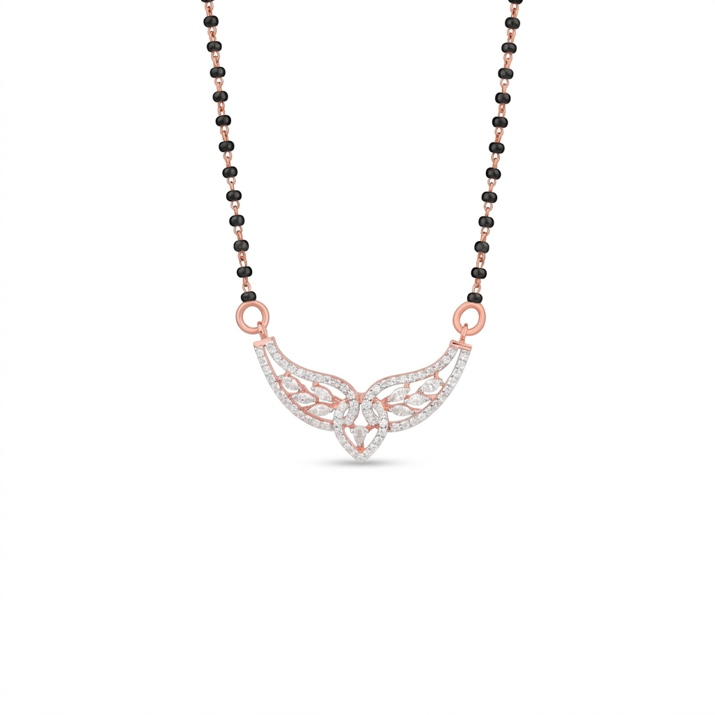 IMG_1466 Rose Gold Leaf Pattern Diamond Mangalsutra Pendant for Daily Wear - Image 1