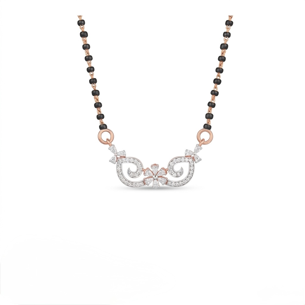 IMG_1476 Floral Swirl Diamond Mangalsutra Pendant in Gold - Image 1