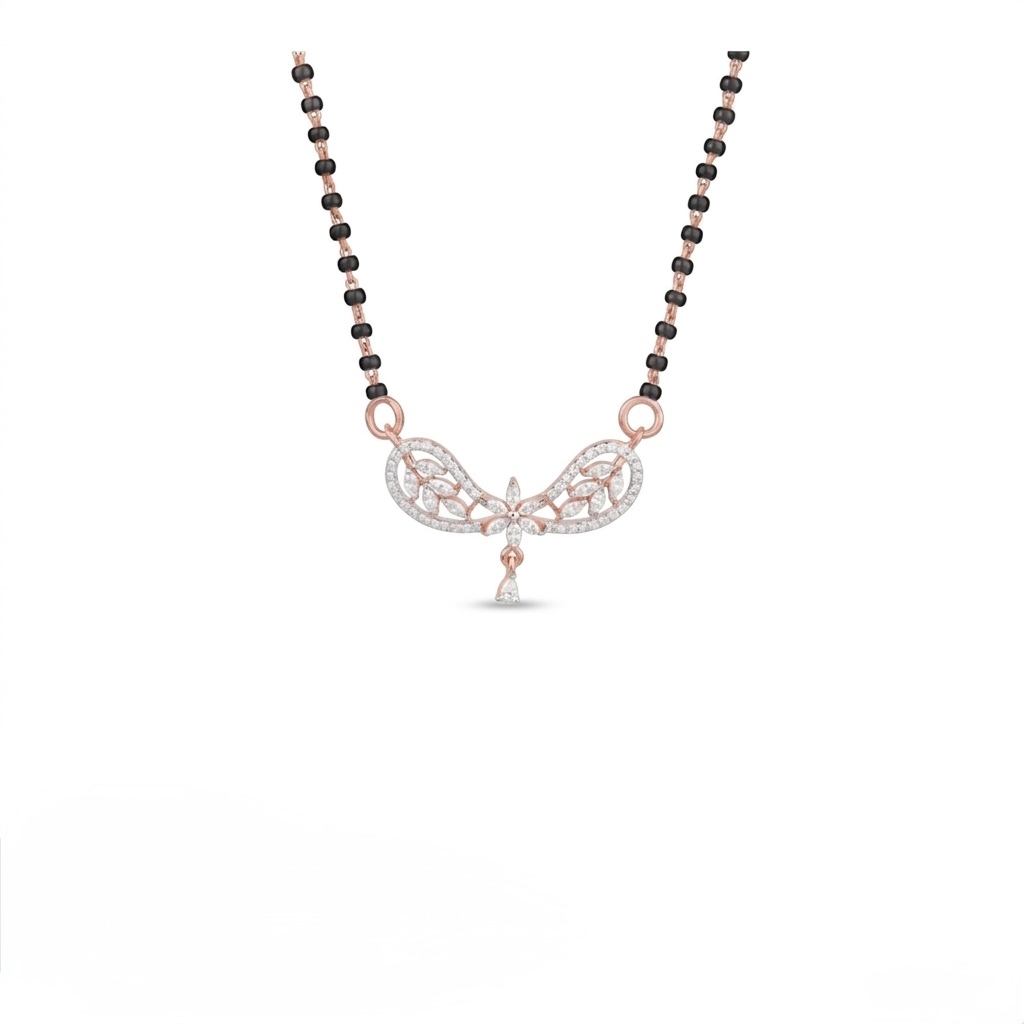 IMG_1477 Designer Wing Style Diamond Mangalsutra with Drop Charm - Image 1
