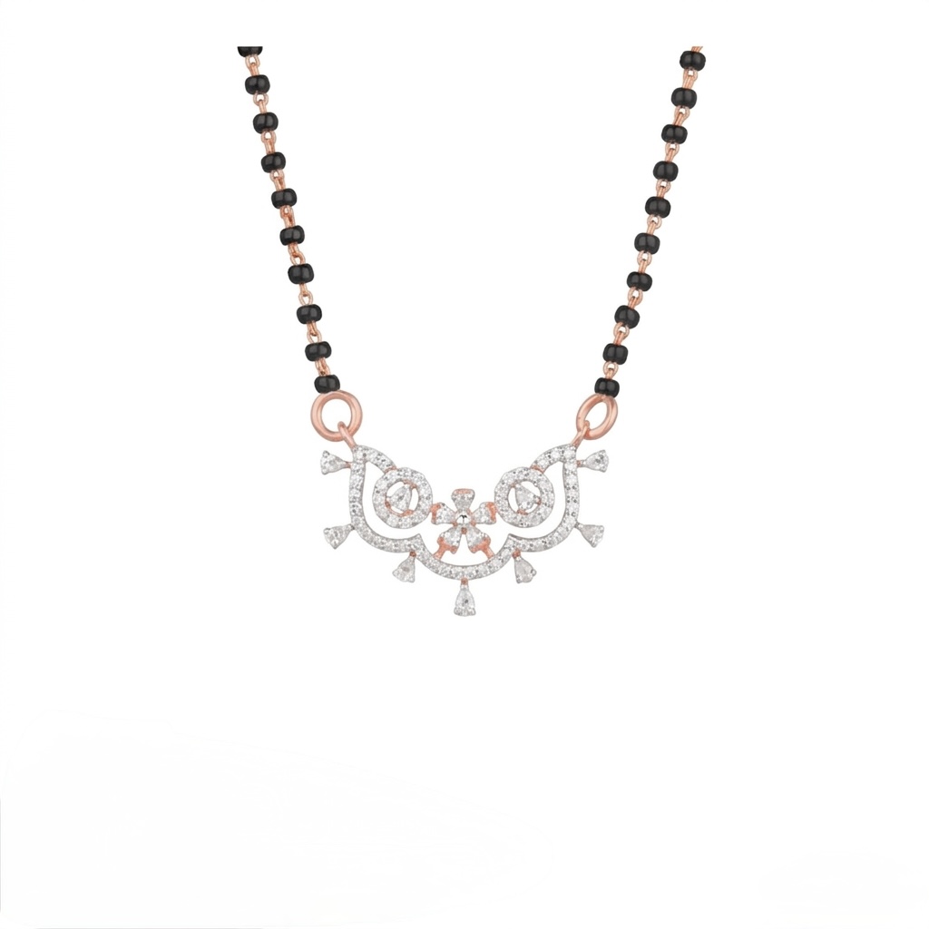 IMG_1478 Curved Diamond Mangalsutra with Intricate Floral Pattern - Image 1