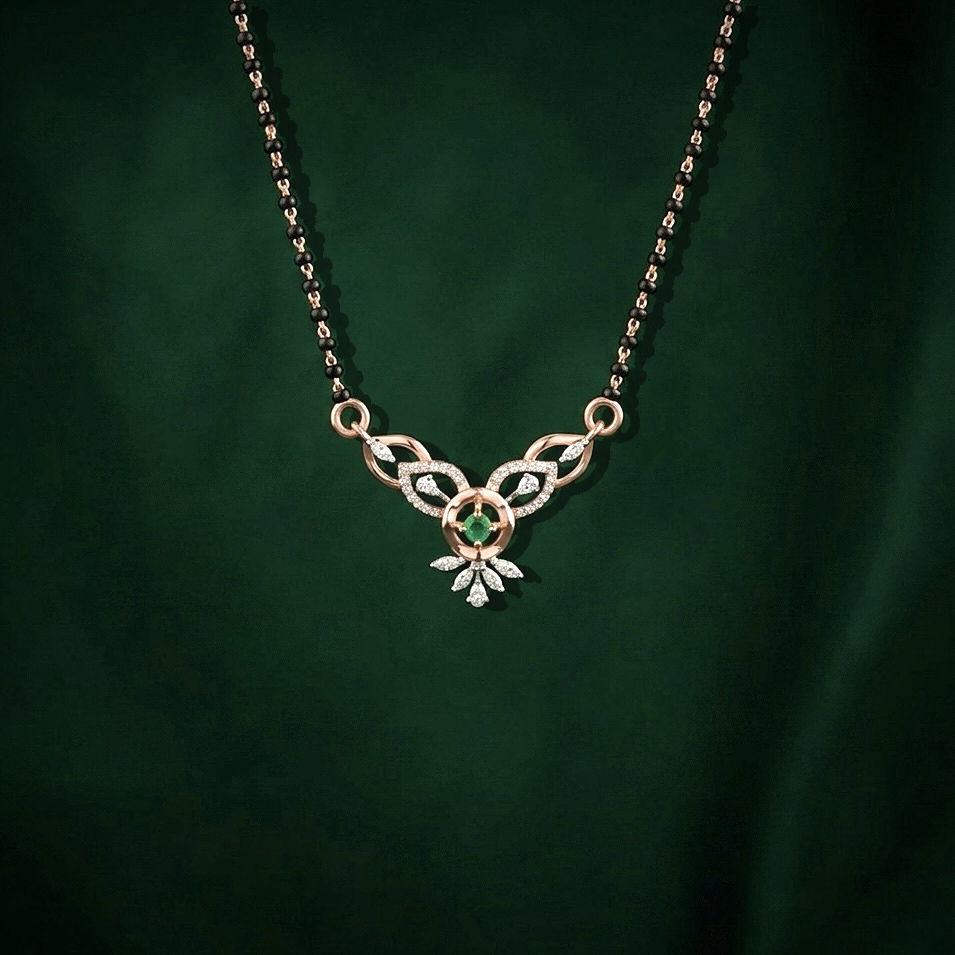 IMG_2274 Vintage Inspired Diamond Mangalsutra with Leaf Motif - Image 1