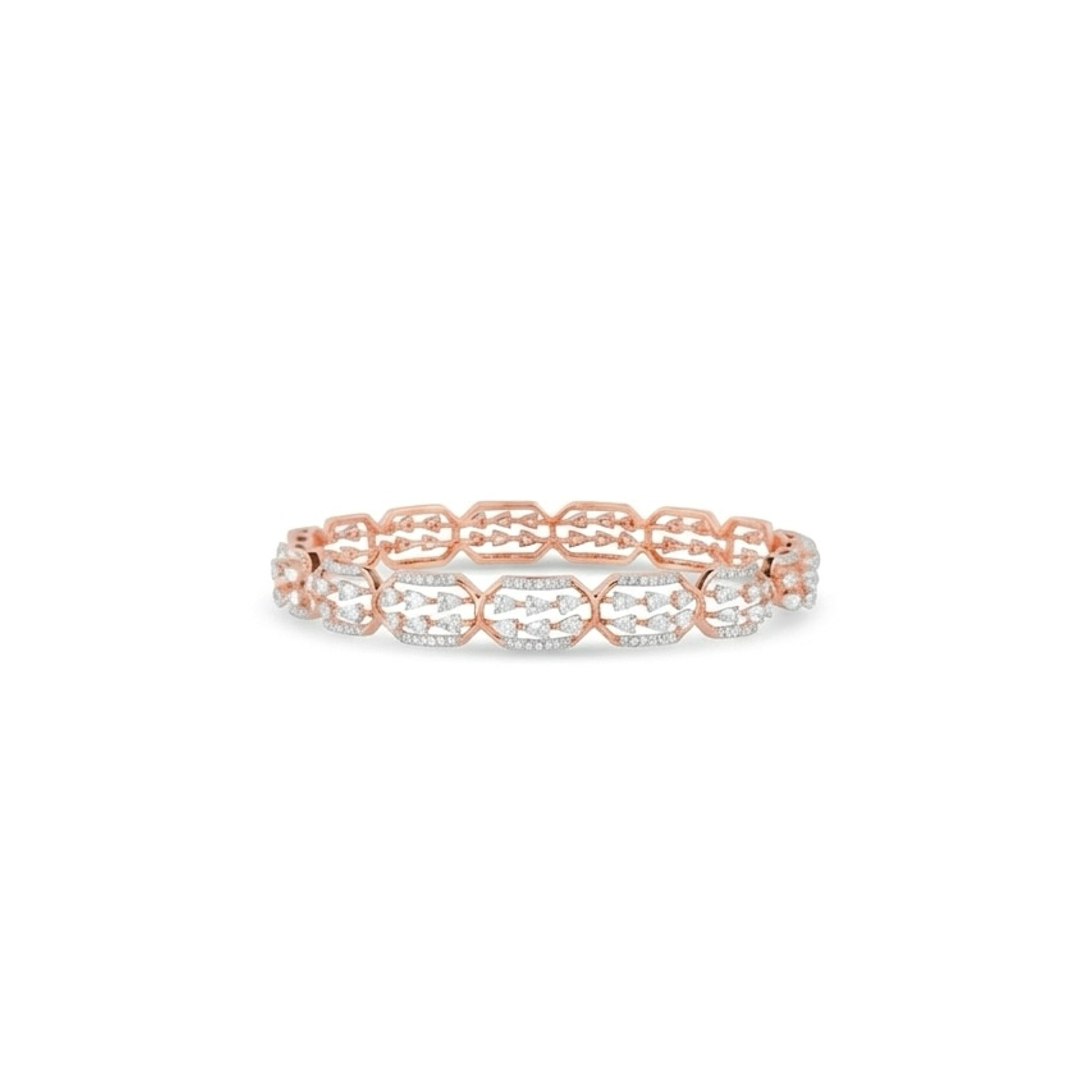 IMG_2449 Linked Oval Motif Diamond Studded Gold Bangle - Image 1