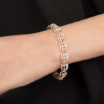 Linked Oval Motif Diamond Studded Gold Bangle - Image 4