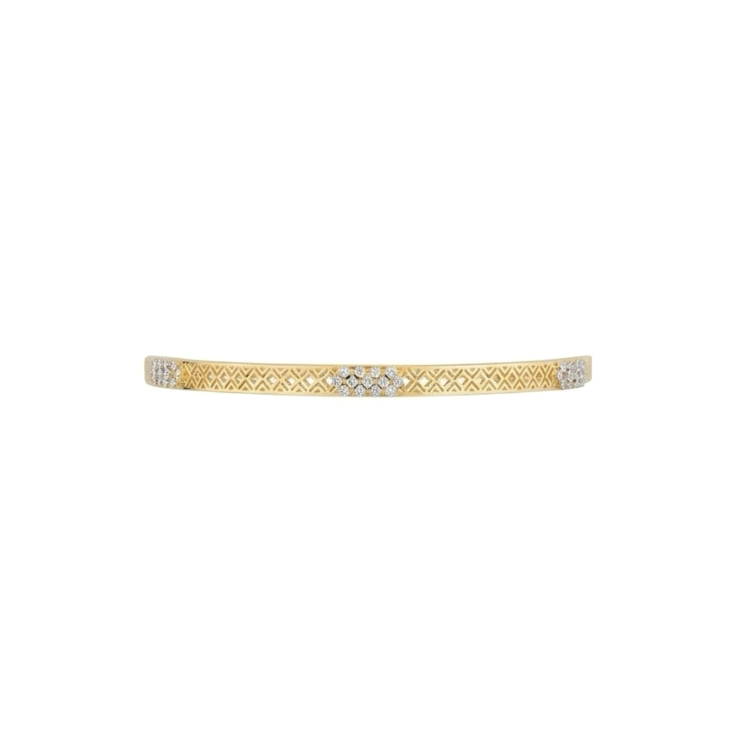 IMG_2485 Textured Gold Bangle with Diamond Accent Clusters - Image 1