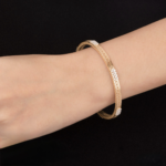 Textured Gold Bangle with Diamond Accent Clusters - Image 4