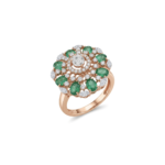 Concentric Emerald and Diamond Mosaic Cocktail Party wear Ring