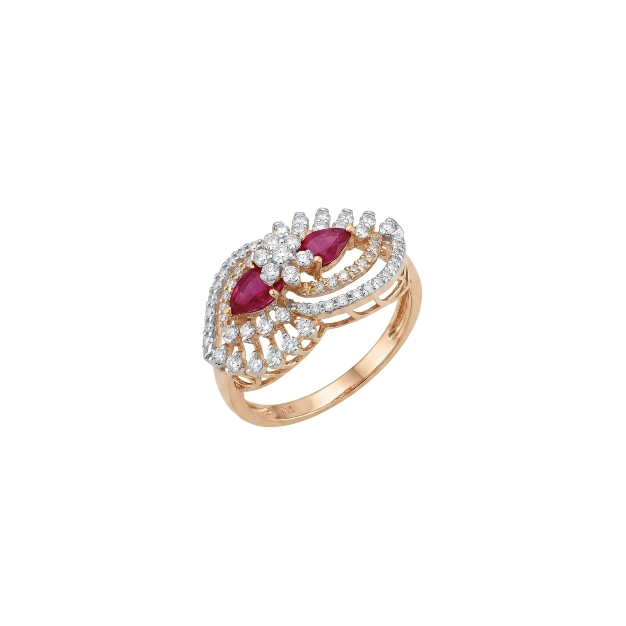 IMG_2947 Regal Red Stone and Diamond Filigree Ring - Image 1
