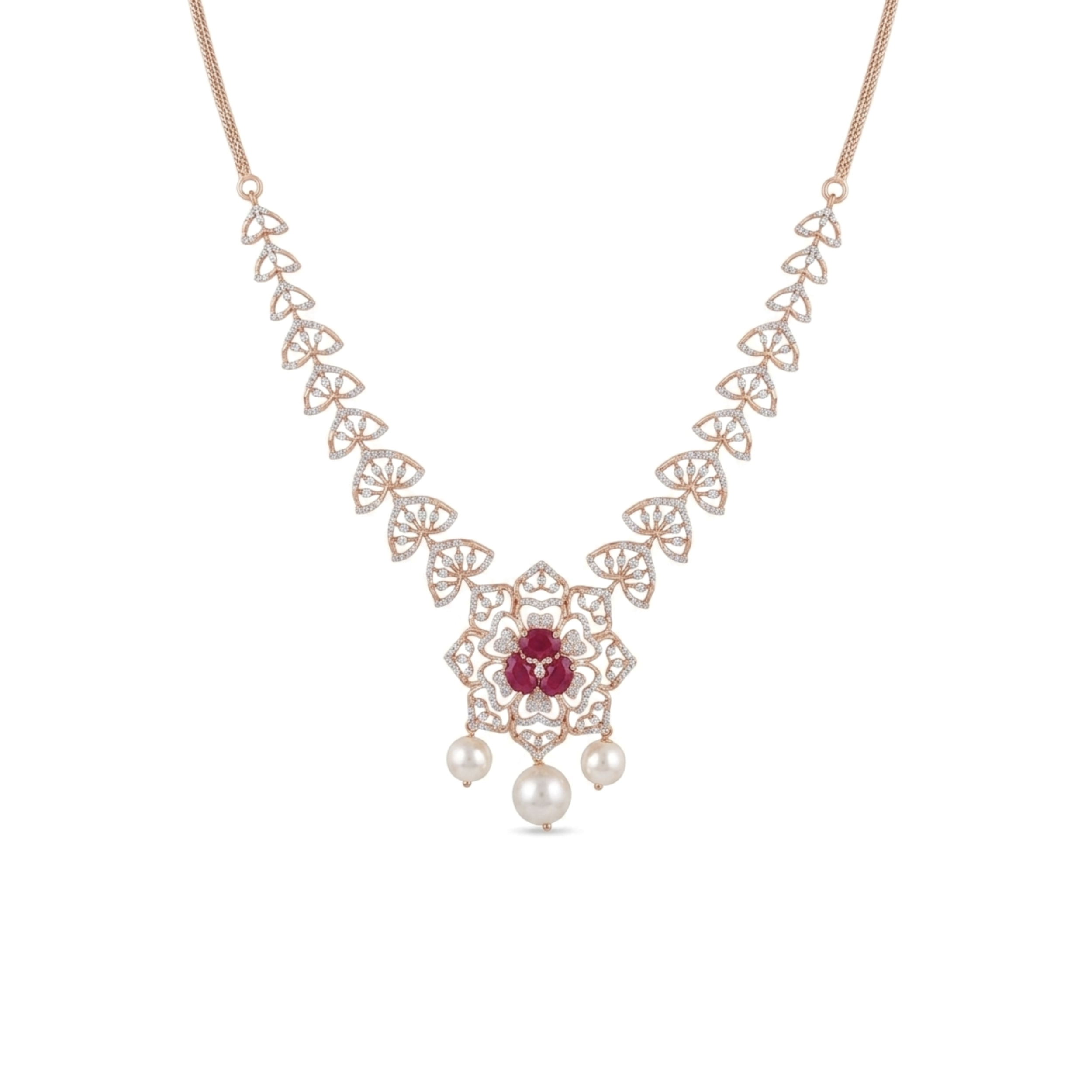 IMG_3228 Floral Filigree Red Stone & Pearl Necklace - Image 1