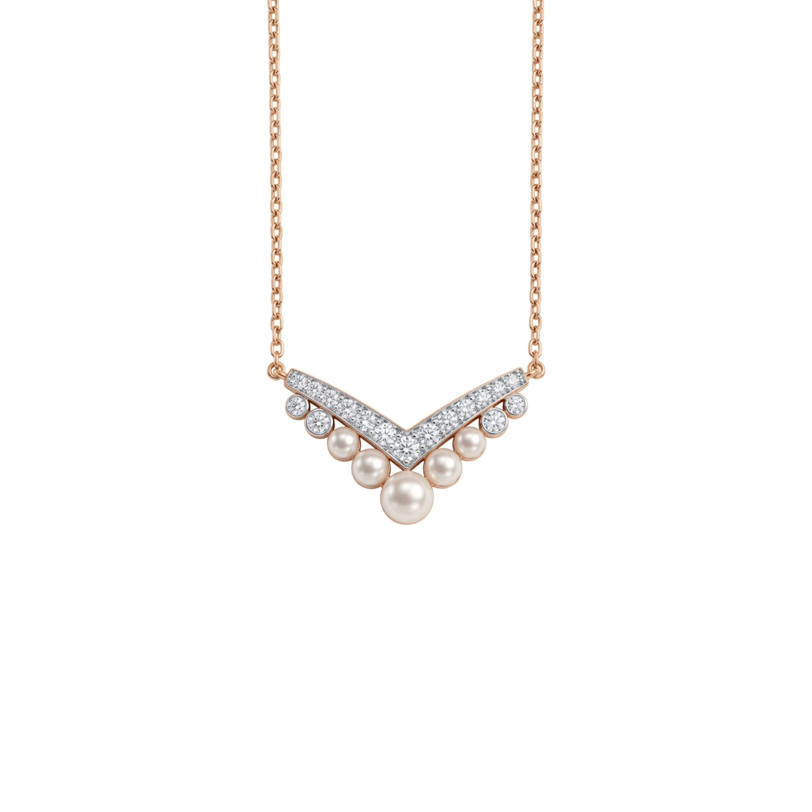 4e6574ff-9324-4926-bf80-637835c1739a Pearl & Diamond Chevron V-Pendant - Image 1